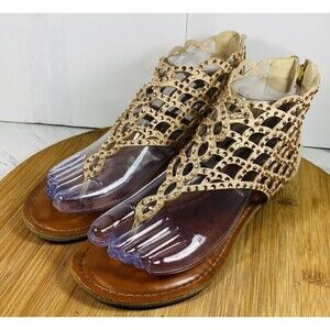 Zigisoho Sandals Womens 6 Mariane Rhinestone Flats Thong Beige With Zip Back